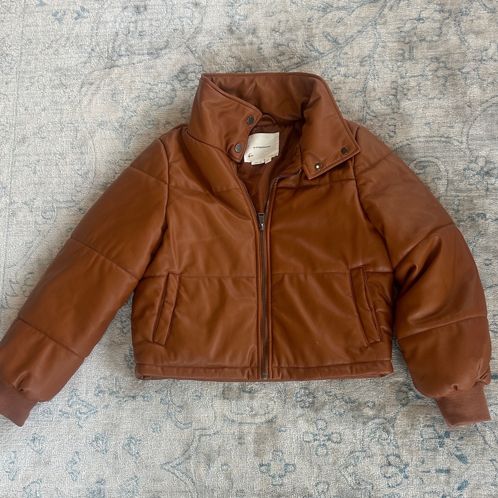 Anthropologie Brown Faux Leather Coat xxs